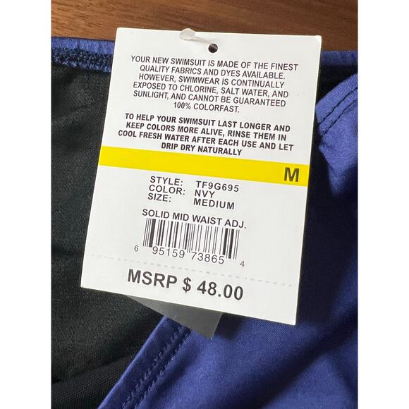 24th & Ocean Navy Mid Waist Adjustable Bikini Bottom Medium NWT - Picture 6 of 7